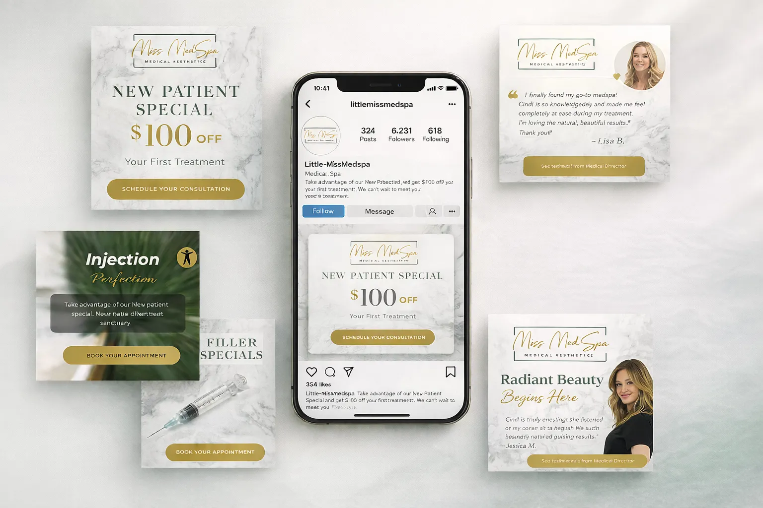 Social media posts and Instagram profile for a medical practice