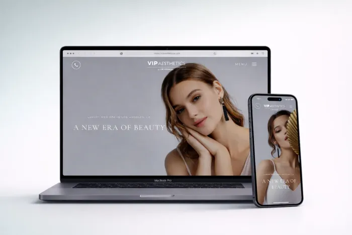 VIP Aesthetics LA website mockup on laptop and phone